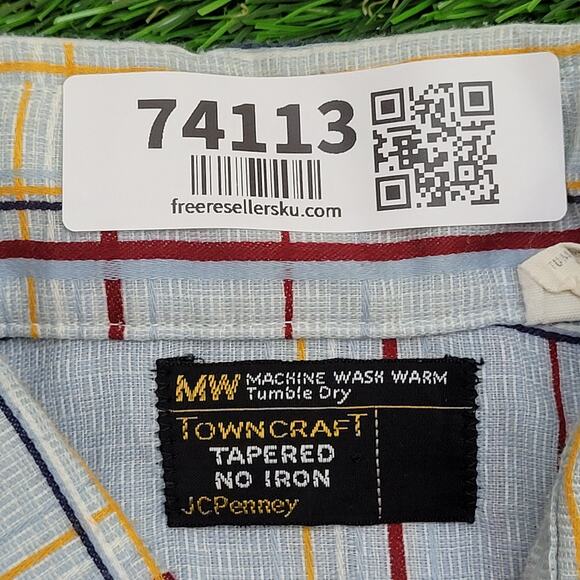 Vintage 80s MOD Plaid Button Shirt Medium 20x30 Blue USA - Picture 6 of 11